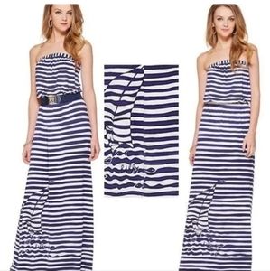 Lilly Pulitzer Emmet Sailboat Maxi Dress Sz M Nautical Navy Stripe Strapless